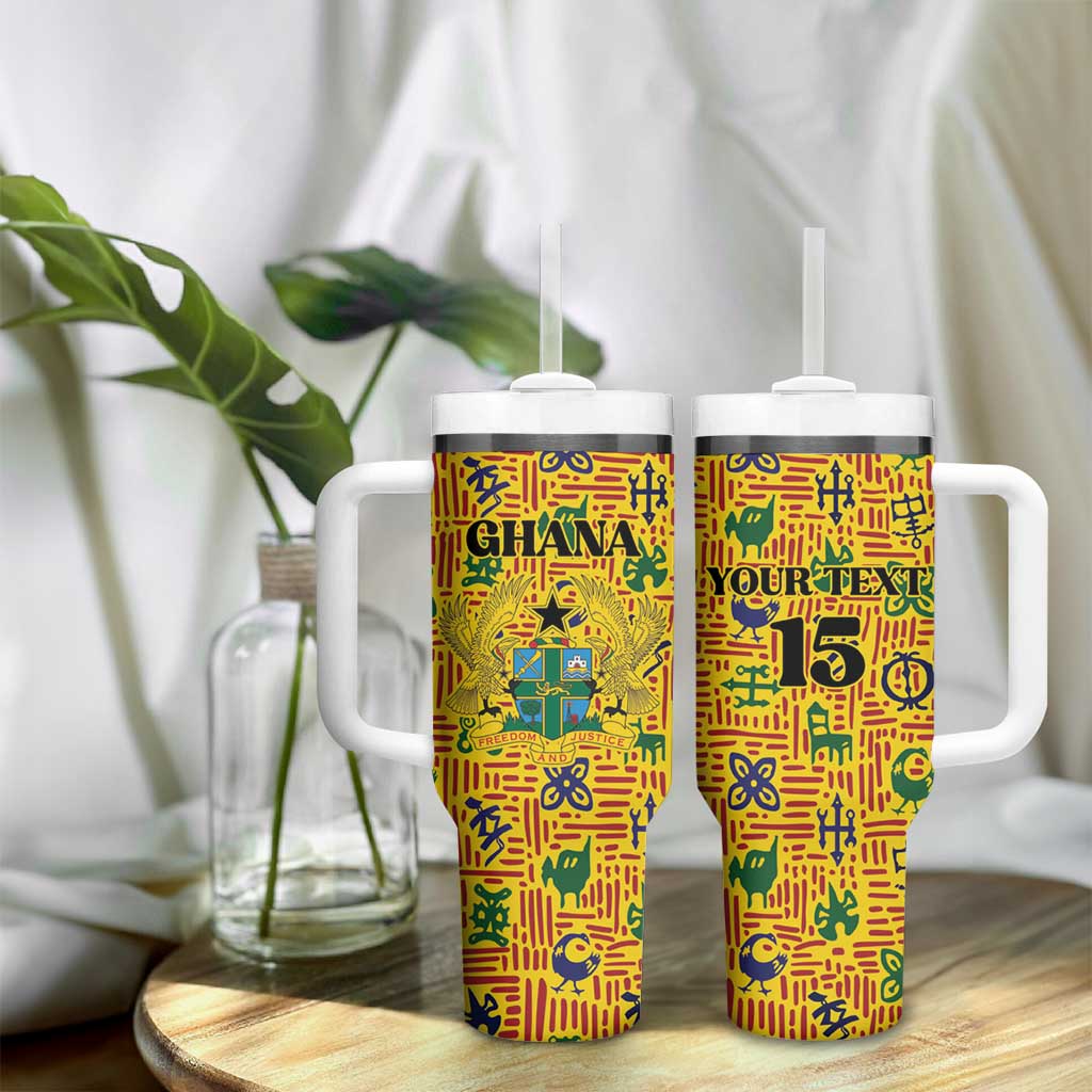 Custom Ghana Football Tumbler With Handle Yellow Adinkra Pattern - Wonder Print Shop
