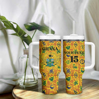 Custom Ghana Football Tumbler With Handle Yellow Adinkra Pattern - Wonder Print Shop