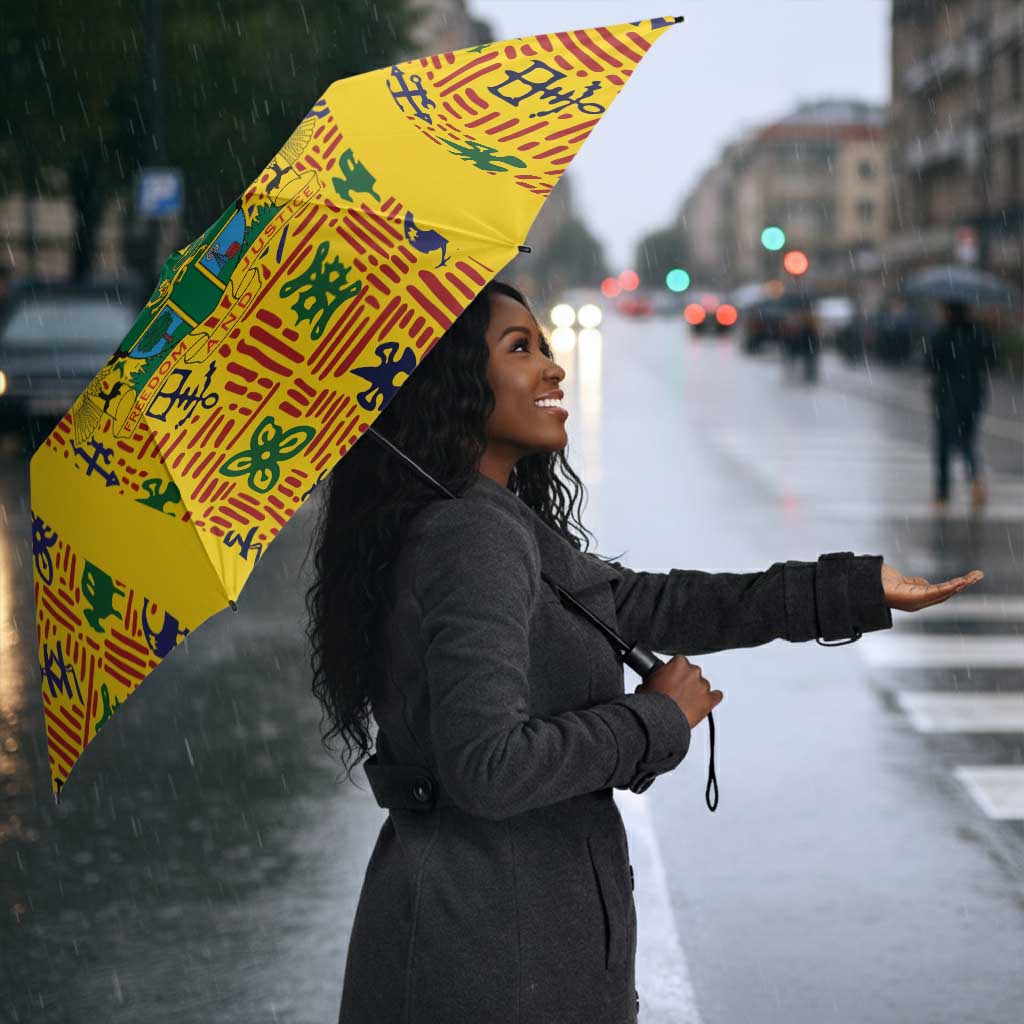 Custom Ghana Football Umbrella Yellow Adinkra Pattern - Wonder Print Shop