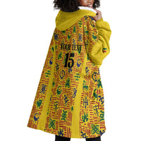 Custom Ghana Football Wearable Blanket Hoodie Yellow Adinkra Pattern - Wonder Print Shop