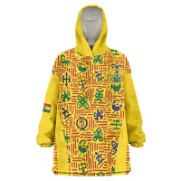 Custom Ghana Football Wearable Blanket Hoodie Yellow Adinkra Pattern - Wonder Print Shop