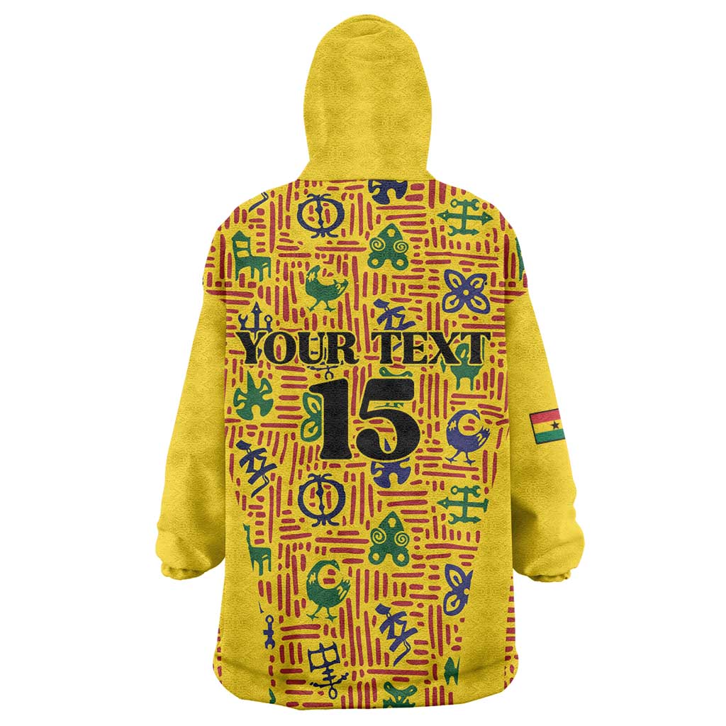 Custom Ghana Football Wearable Blanket Hoodie Yellow Adinkra Pattern - Wonder Print Shop