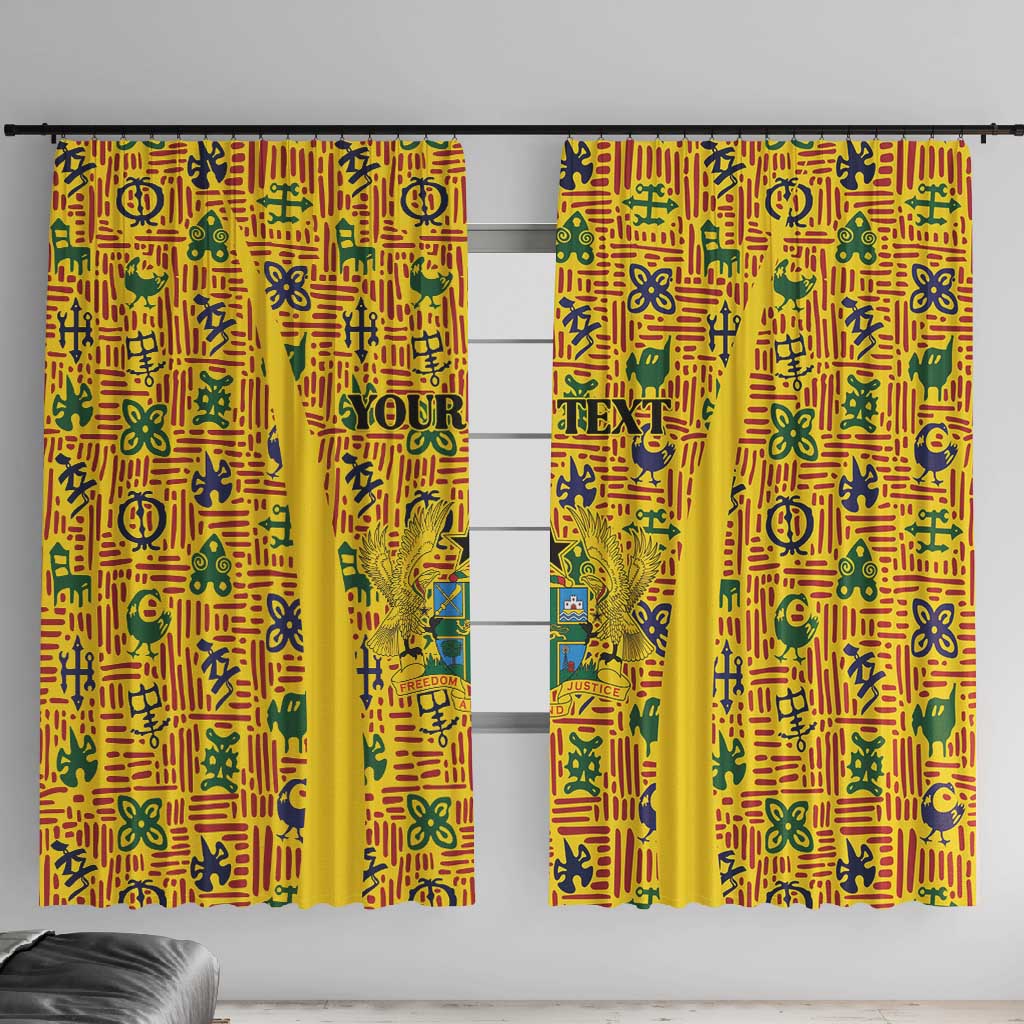 Custom Ghana Football Window Curtain Yellow Adinkra Pattern - Wonder Print Shop