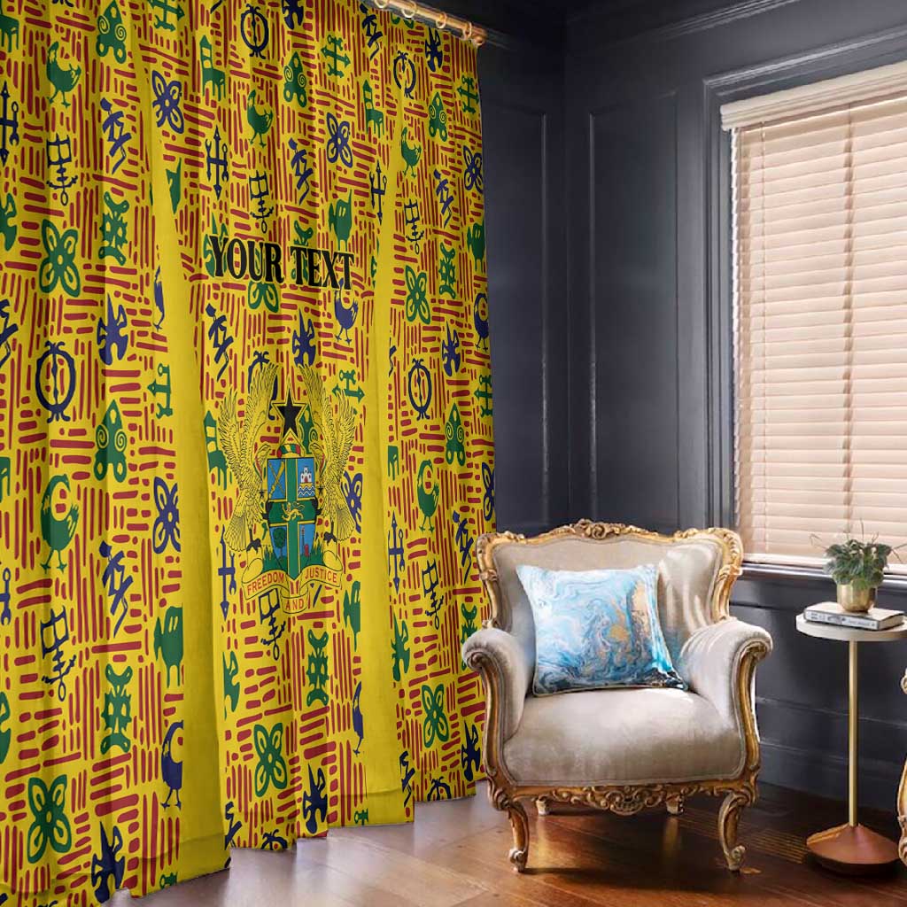 Custom Ghana Football Window Curtain Yellow Adinkra Pattern - Wonder Print Shop