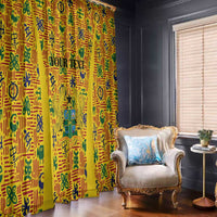Custom Ghana Football Window Curtain Yellow Adinkra Pattern - Wonder Print Shop