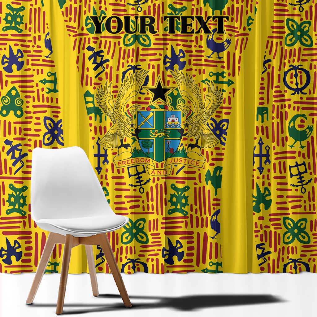 Custom Ghana Football Window Curtain Yellow Adinkra Pattern - Wonder Print Shop