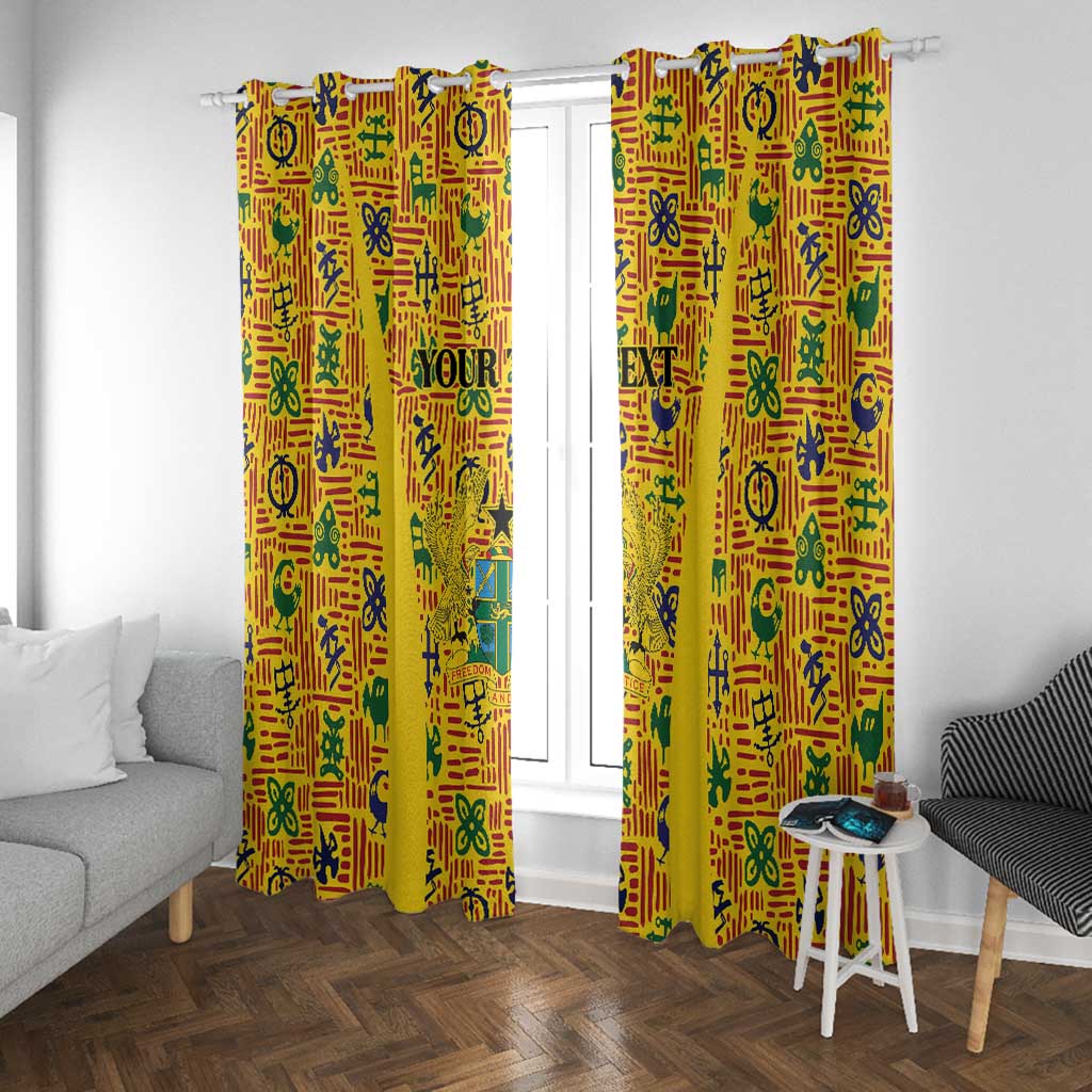 Custom Ghana Football Window Curtain Yellow Adinkra Pattern - Wonder Print Shop