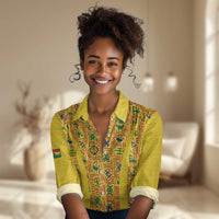 Custom Ghana Football Women Casual Shirt Yellow Adinkra Pattern - Wonder Print Shop