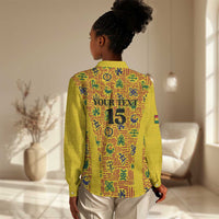Custom Ghana Football Women Casual Shirt Yellow Adinkra Pattern - Wonder Print Shop
