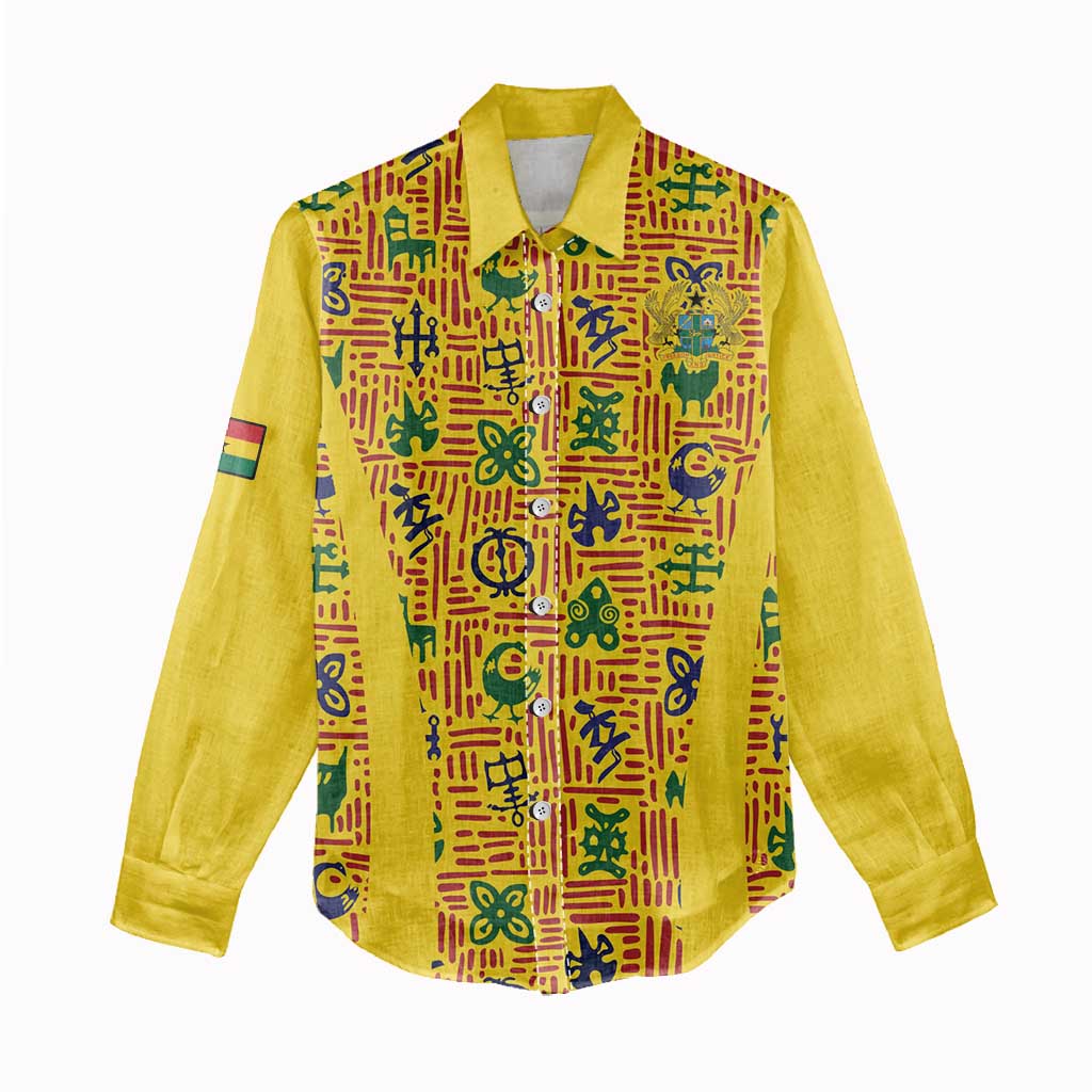 Custom Ghana Football Women Casual Shirt Yellow Adinkra Pattern - Wonder Print Shop