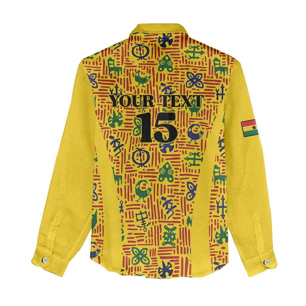 Custom Ghana Football Women Casual Shirt Yellow Adinkra Pattern - Wonder Print Shop