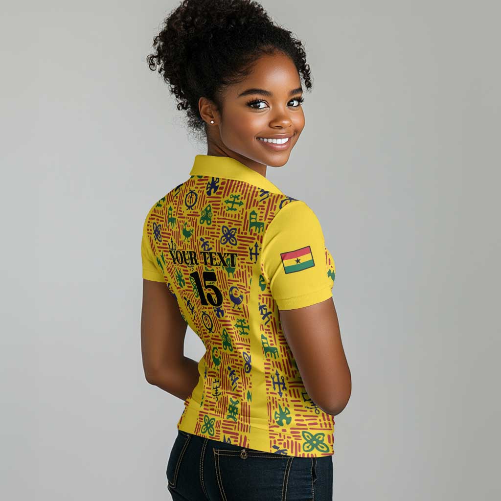 Custom Ghana Football Women Polo Shirt Yellow Adinkra Pattern LT15