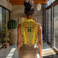 Custom Ghana Football Women Sleeveless Polo Shirt Yellow Adinkra Pattern - Wonder Print Shop