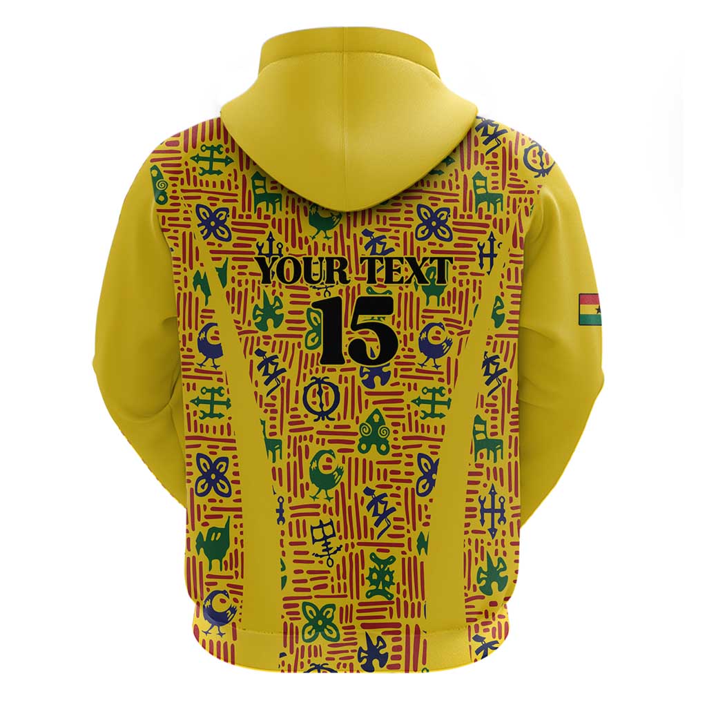 Custom Ghana Football Zip Hoodie Yellow Adinkra Pattern - Wonder Print Shop