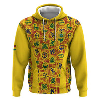 Custom Ghana Football Zip Hoodie Yellow Adinkra Pattern - Wonder Print Shop