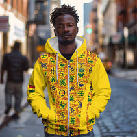 Custom Ghana Football Zip Hoodie Yellow Adinkra Pattern - Wonder Print Shop