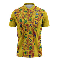 Custom Ghana Football Zipper Polo Shirt Yellow Adinkra Pattern - Wonder Print Shop