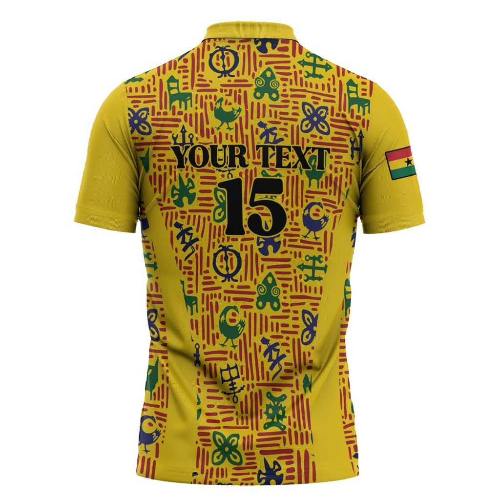 Custom Ghana Football Zipper Polo Shirt Yellow Adinkra Pattern - Wonder Print Shop