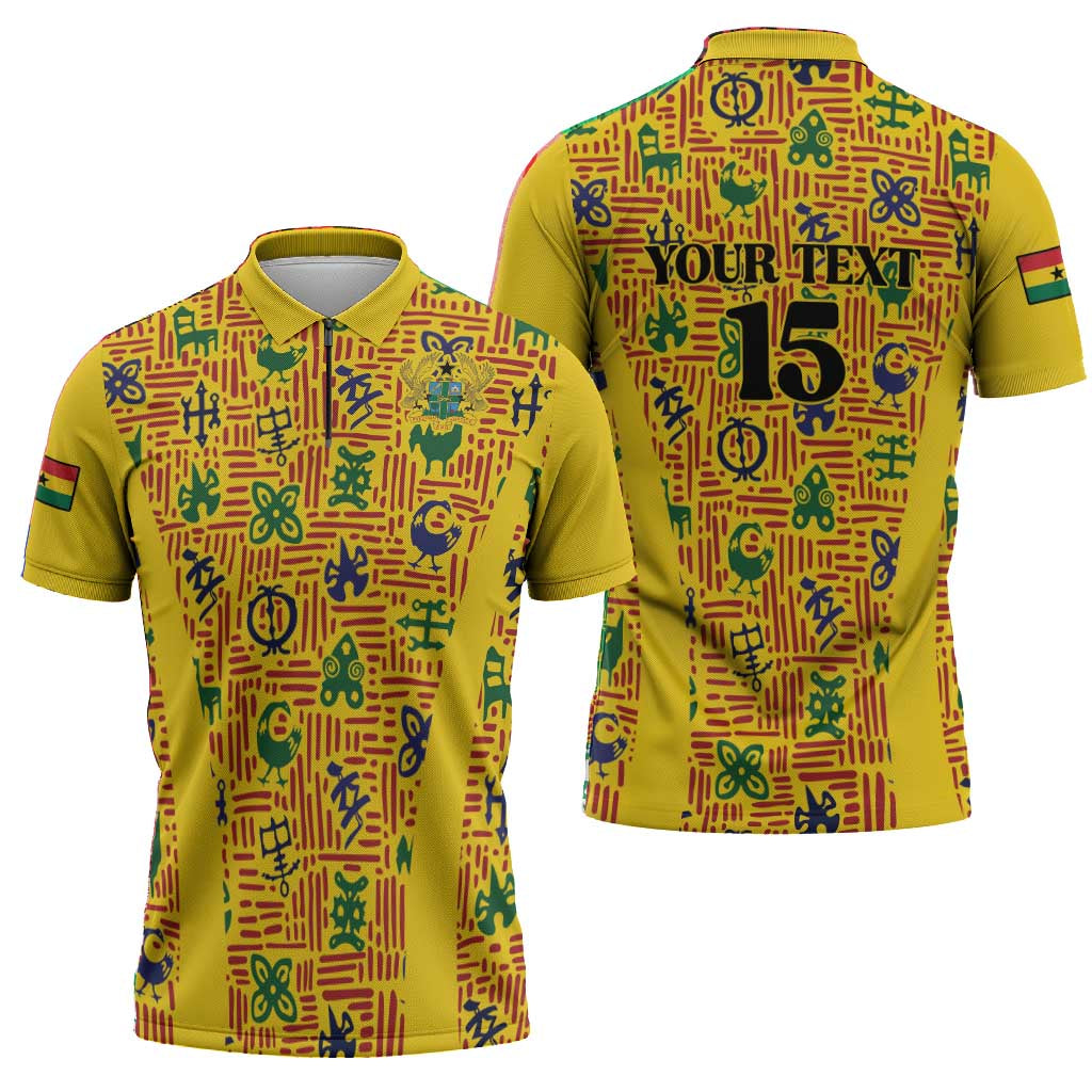 Custom Ghana Football Zipper Polo Shirt Yellow Adinkra Pattern - Wonder Print Shop