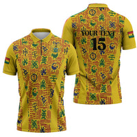 Custom Ghana Football Zipper Polo Shirt Yellow Adinkra Pattern - Wonder Print Shop