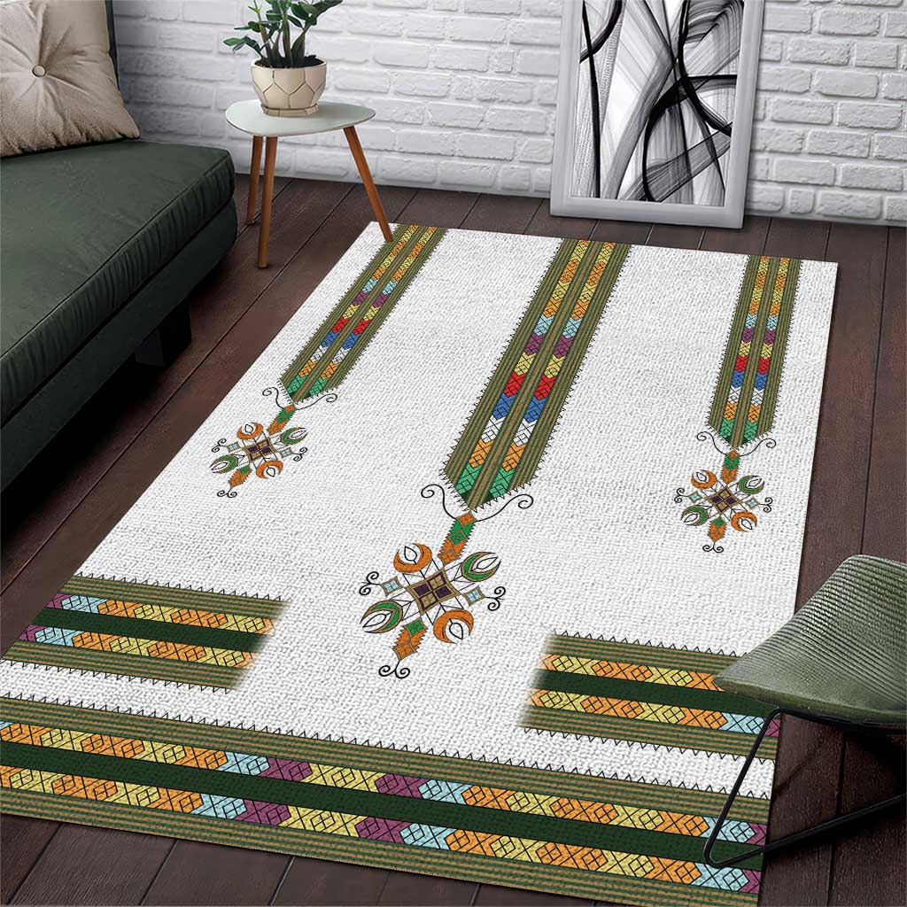 Ethiopian Traditional Habesha Costume Area Rug Cross With Tilet Pattern