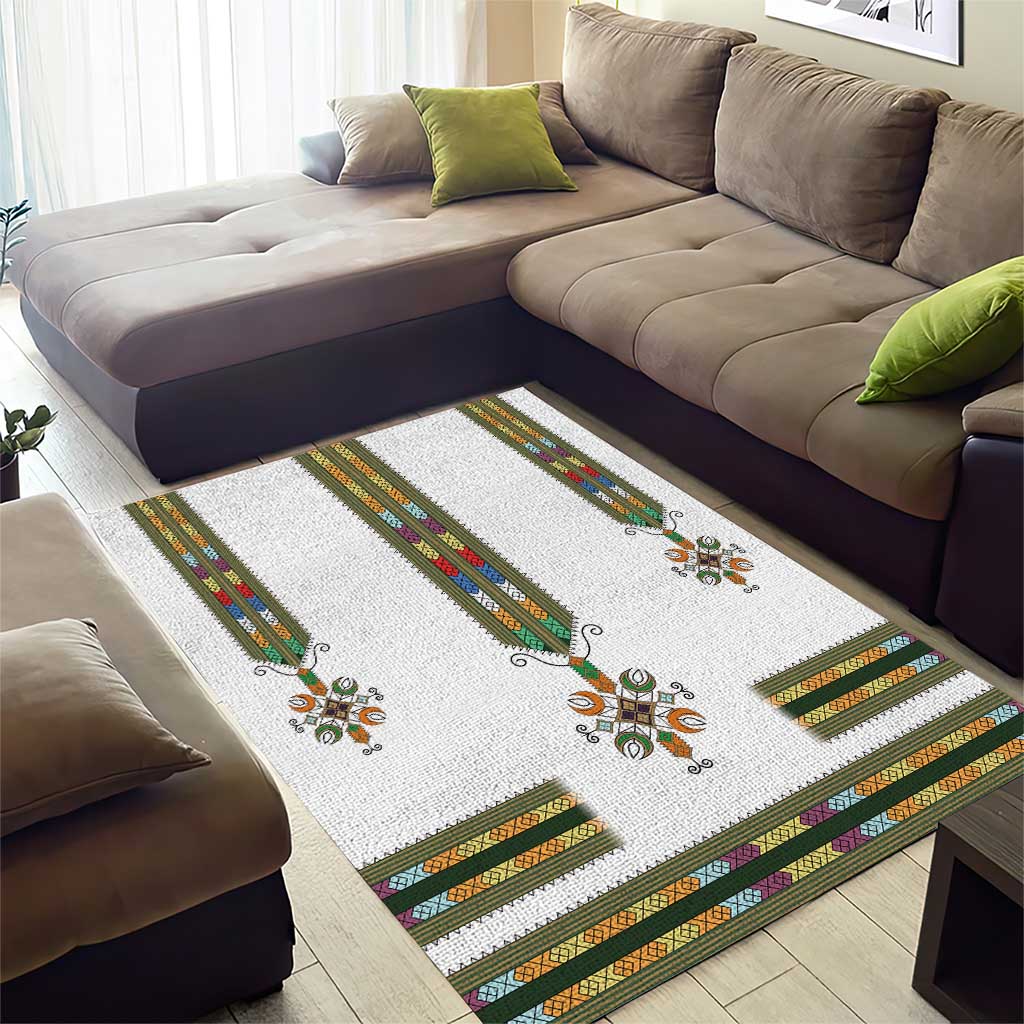 Ethiopian Traditional Habesha Costume Area Rug Cross With Tilet Pattern