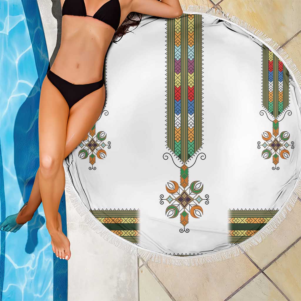 Ethiopian Traditional Habesha Costume Beach Blanket Cross With Tilet Pattern