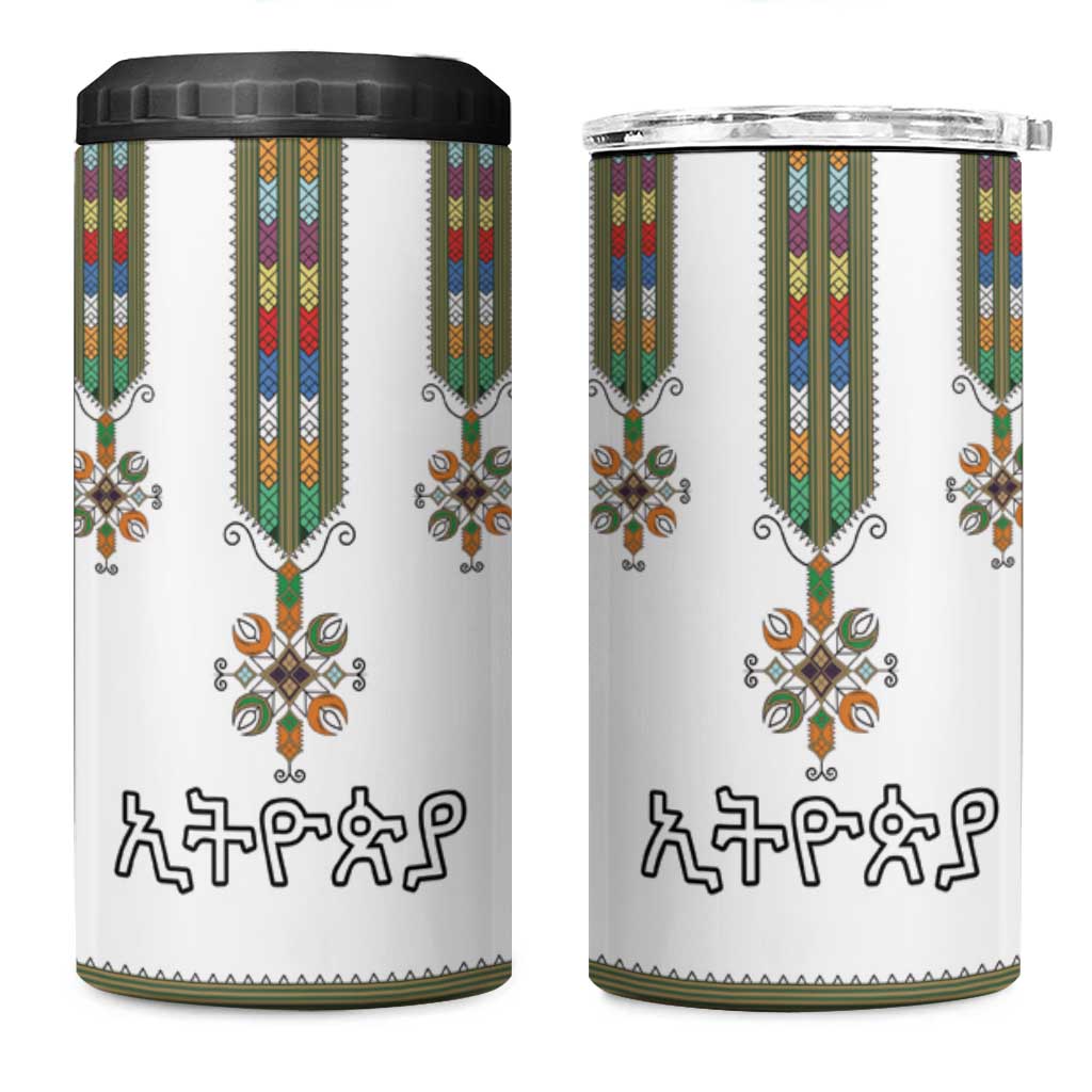 Ethiopian Traditional Habesha Costume 4 in 1 Can Cooler Tumbler Cross With Tilet Pattern