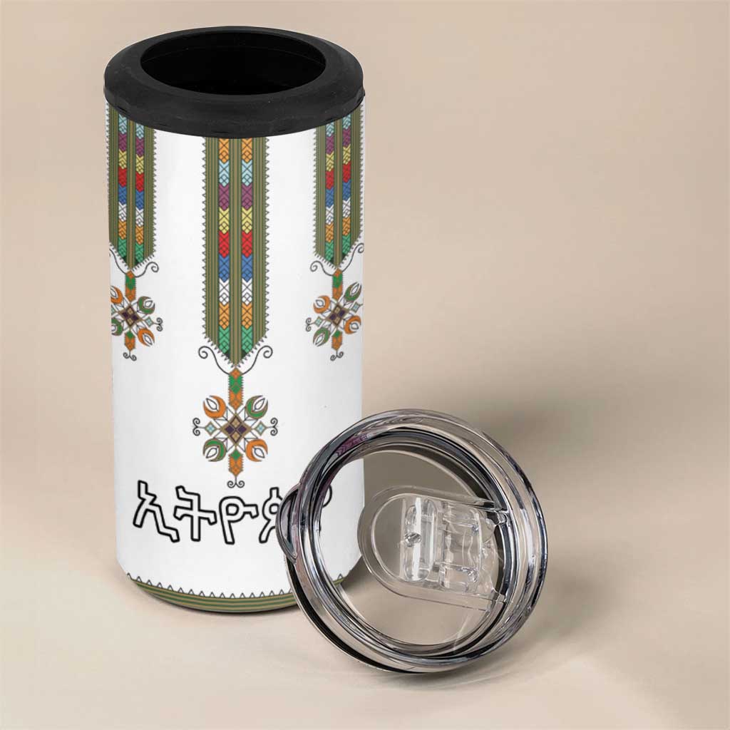 Ethiopian Traditional Habesha Costume 4 in 1 Can Cooler Tumbler Cross With Tilet Pattern