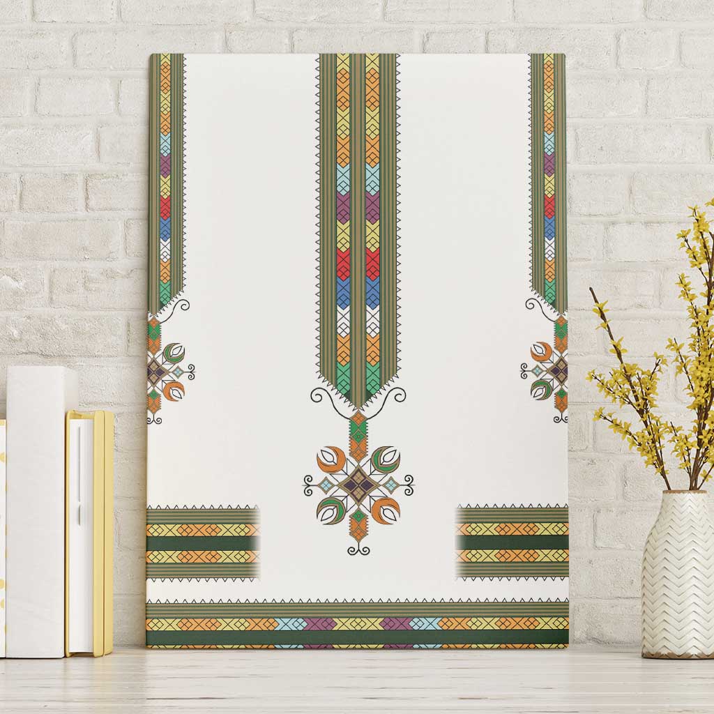 Ethiopian Traditional Habesha Costume Canvas Wall Art Cross With Tilet Pattern