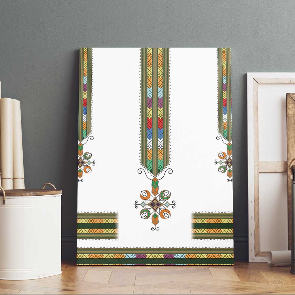 Ethiopian Traditional Habesha Costume Canvas Wall Art Cross With Tilet Pattern