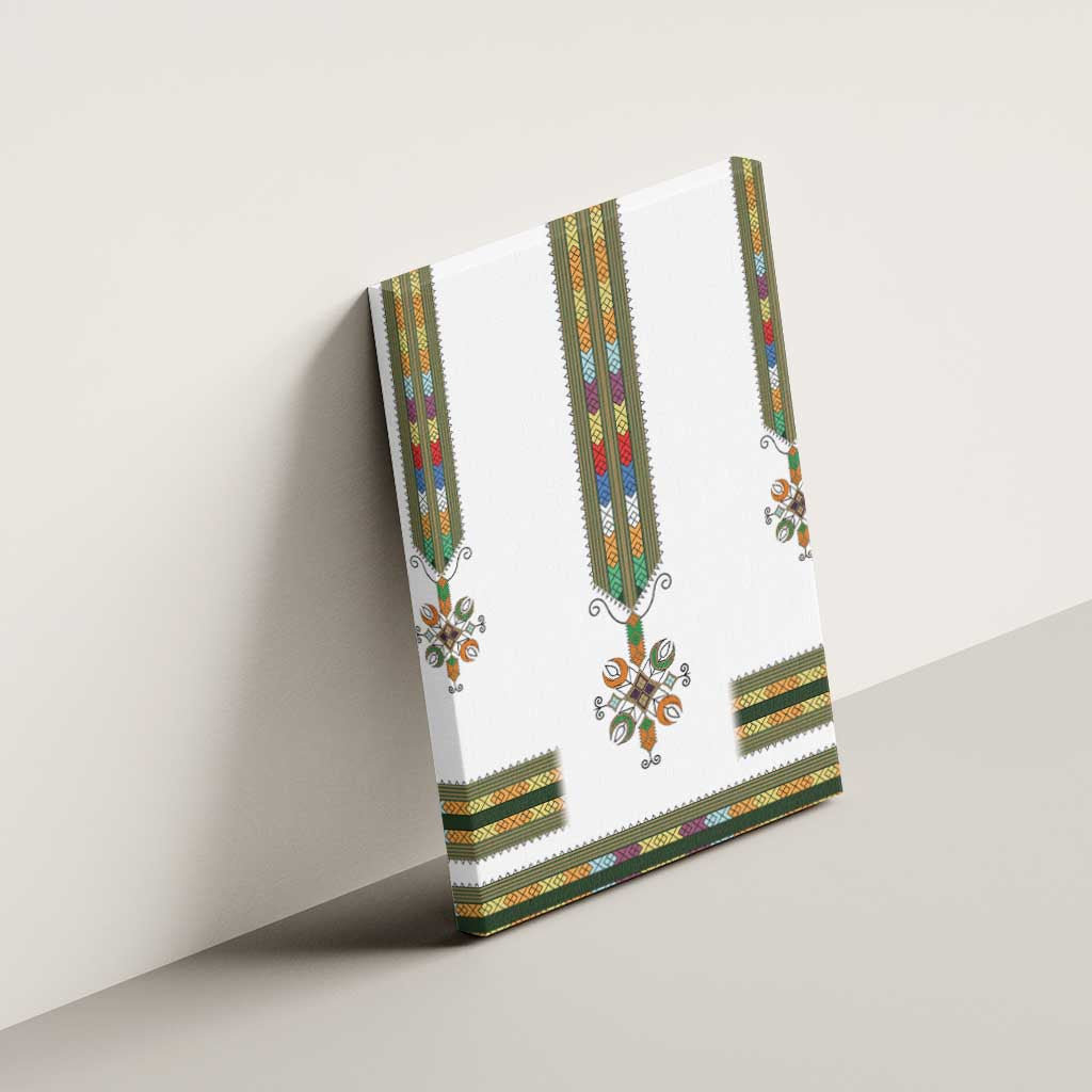 Ethiopian Traditional Habesha Costume Canvas Wall Art Cross With Tilet Pattern