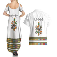 Ethiopian Traditional Habesha Costume Couples Matching Summer Maxi Dress and Hawaiian Shirt Cross With Tilet Pattern
