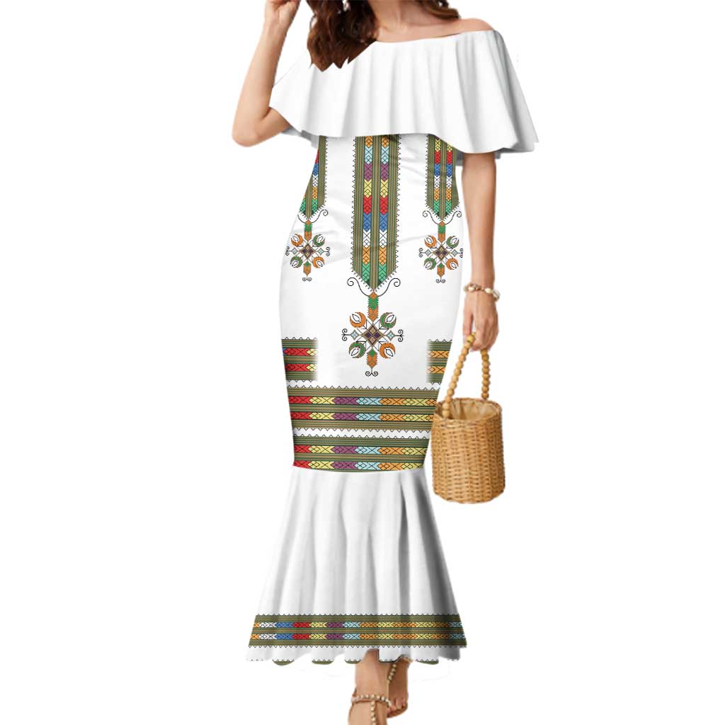Ethiopian Traditional Habesha Costume Family Matching Mermaid Dress and Hawaiian Shirt Cross With Tilet Pattern