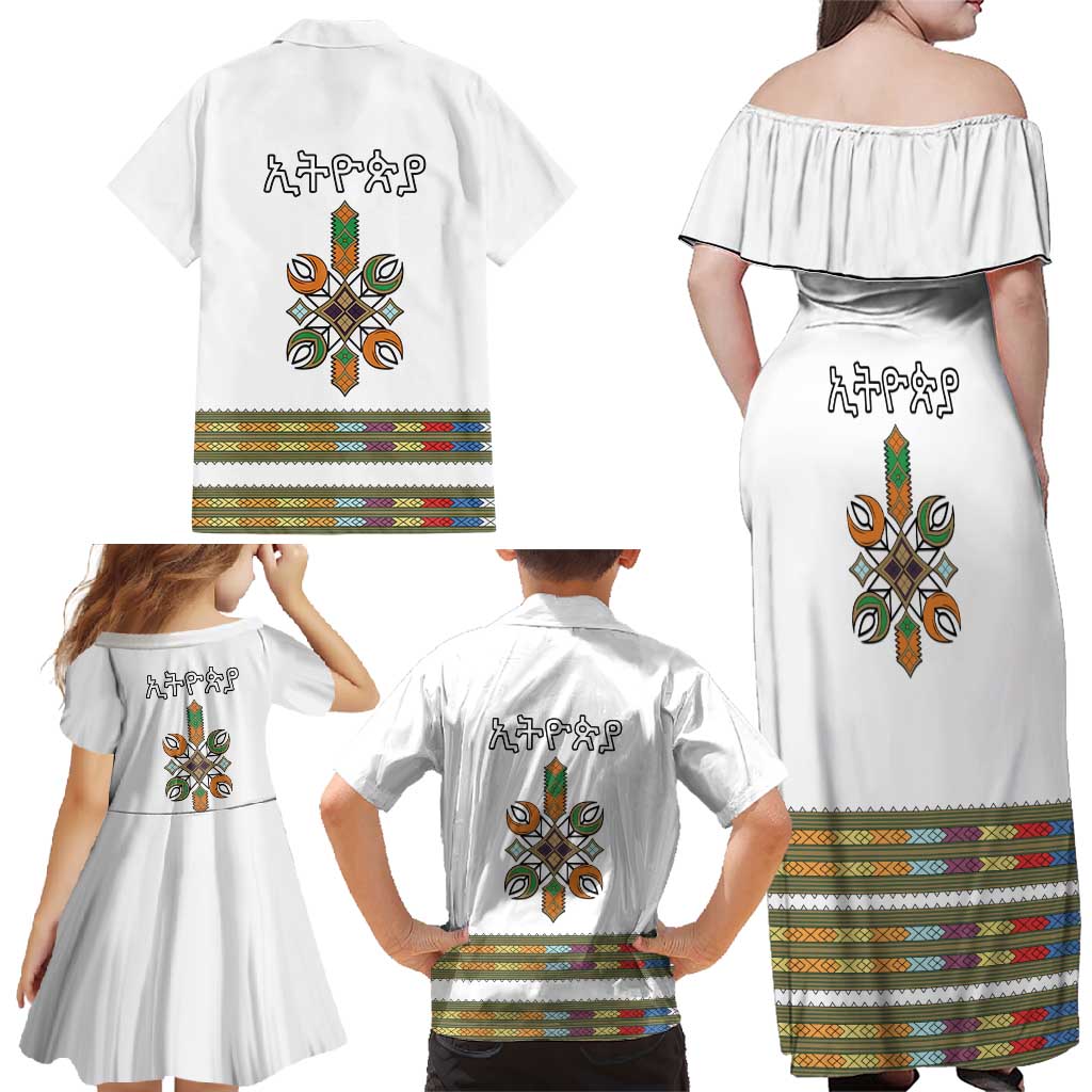 Ethiopian Traditional Habesha Costume Family Matching Off Shoulder Maxi Dress and Hawaiian Shirt Cross With Tilet Pattern