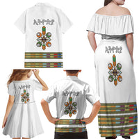 Ethiopian Traditional Habesha Costume Family Matching Off Shoulder Maxi Dress and Hawaiian Shirt Cross With Tilet Pattern