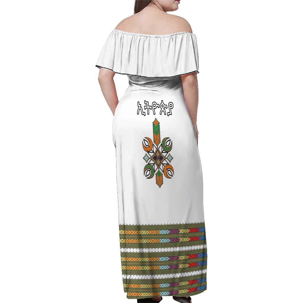 Ethiopian Traditional Habesha Costume Family Matching Off Shoulder Maxi Dress and Hawaiian Shirt Cross With Tilet Pattern