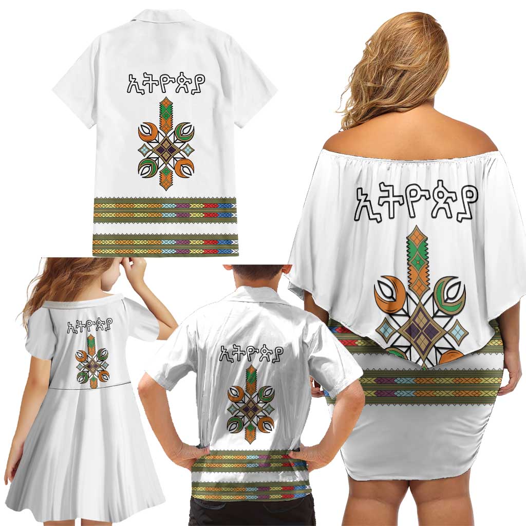 Ethiopian Traditional Habesha Costume Family Matching Off Shoulder Short Dress and Hawaiian Shirt Cross With Tilet Pattern