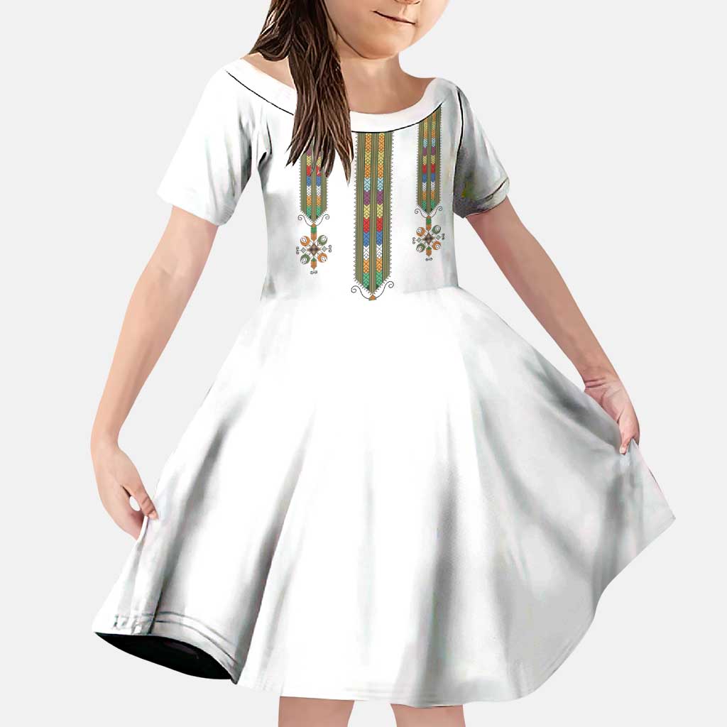 Ethiopian Traditional Habesha Costume Family Matching Puletasi and Hawaiian Shirt Cross With Tilet Pattern
