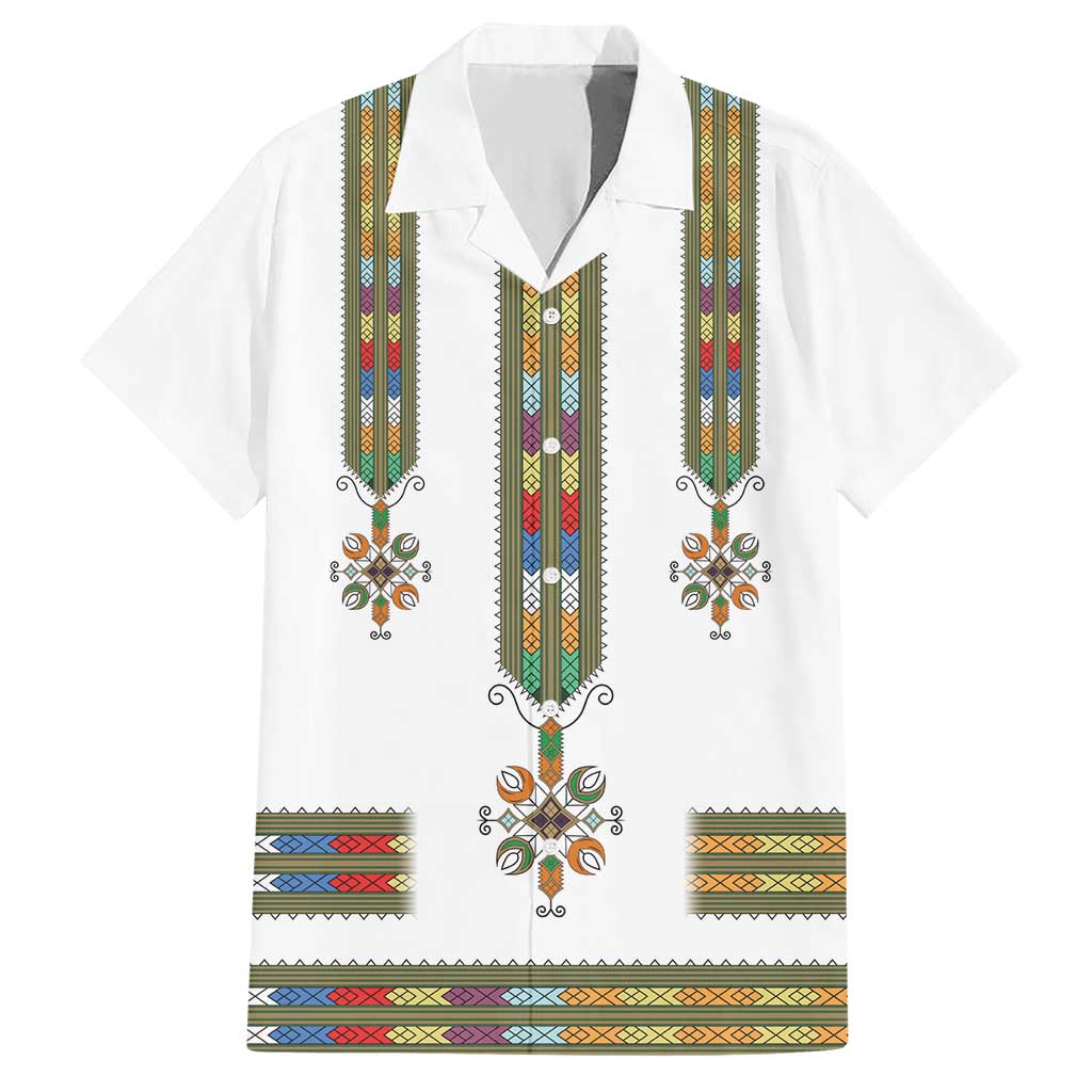 Ethiopian Traditional Habesha Costume Family Matching Short Sleeve Bodycon Dress and Hawaiian Shirt Cross With Tilet Pattern