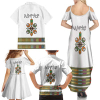 Ethiopian Traditional Habesha Costume Family Matching Summer Maxi Dress and Hawaiian Shirt Cross With Tilet Pattern