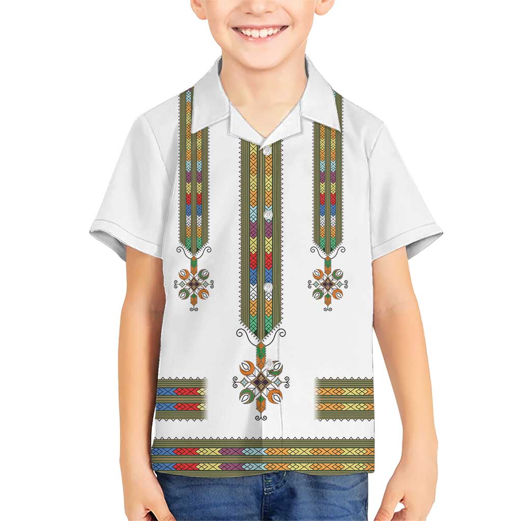 Ethiopian Traditional Habesha Costume Kid Hawaiian Shirt Cross With Tilet Pattern