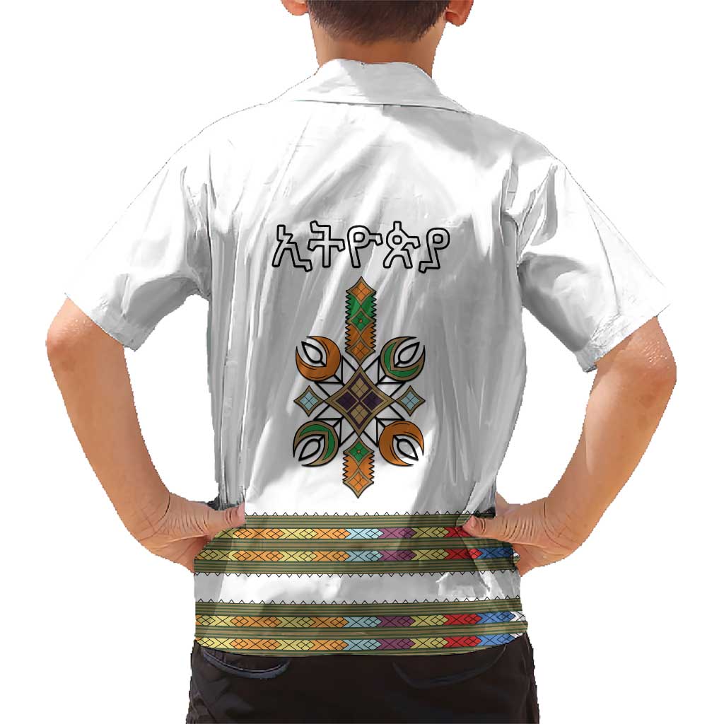 Ethiopian Traditional Habesha Costume Kid Hawaiian Shirt Cross With Tilet Pattern