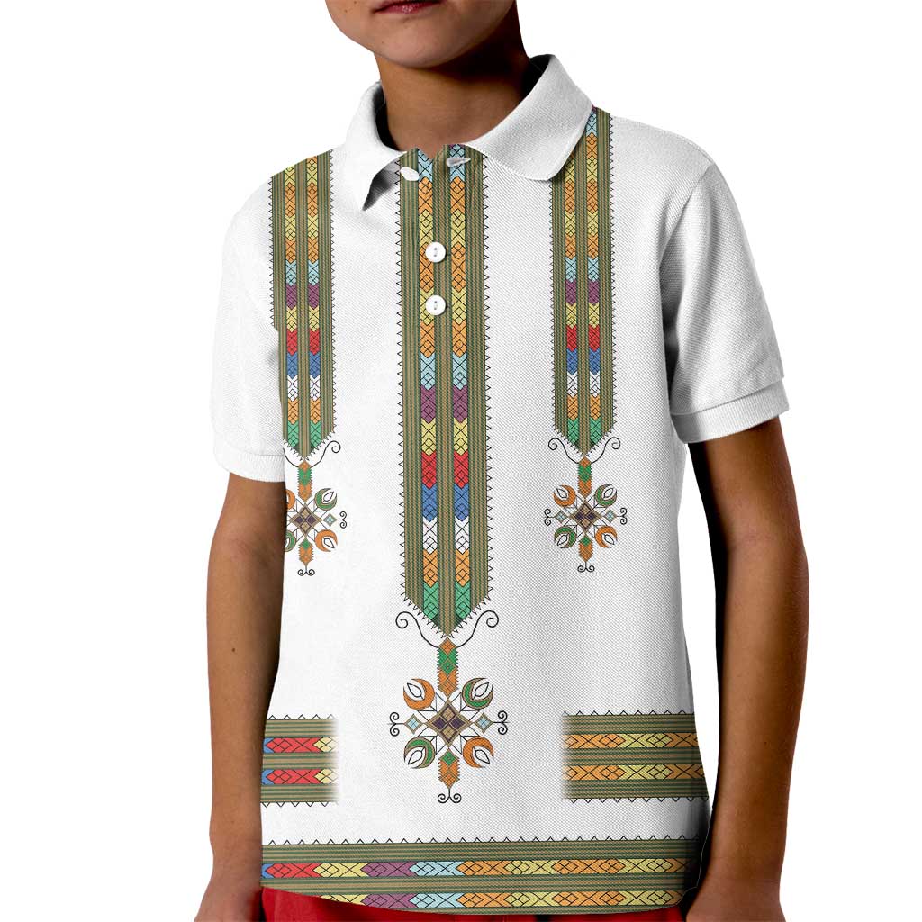 Ethiopian Traditional Habesha Costume Kid Polo Shirt Cross With Tilet Pattern