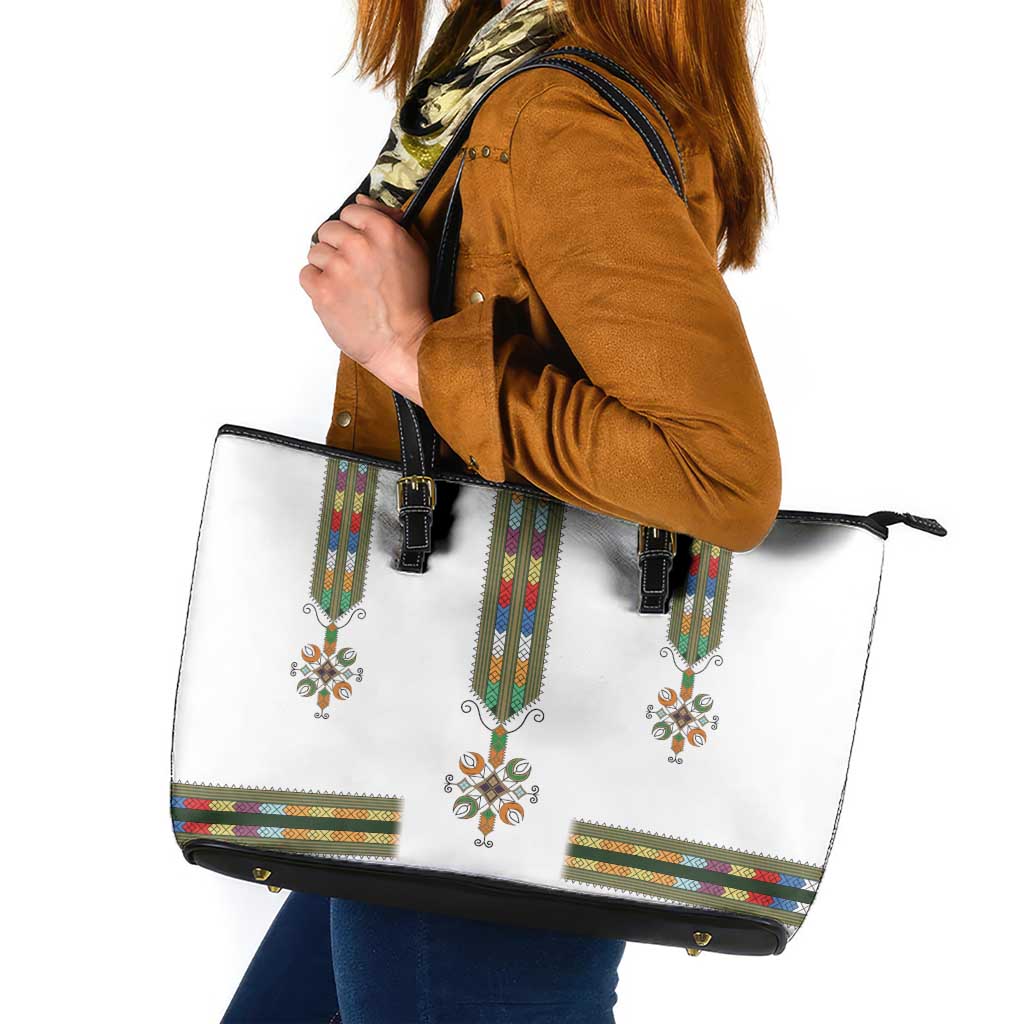Ethiopian Traditional Habesha Costume Leather Tote Bag Cross With Tilet Pattern