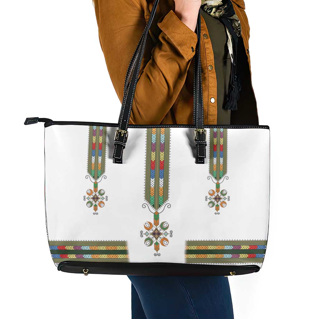 Ethiopian Traditional Habesha Costume Leather Tote Bag Cross With Tilet Pattern