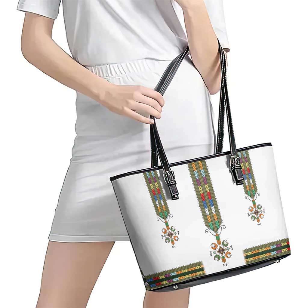Ethiopian Traditional Habesha Costume Leather Tote Bag Cross With Tilet Pattern