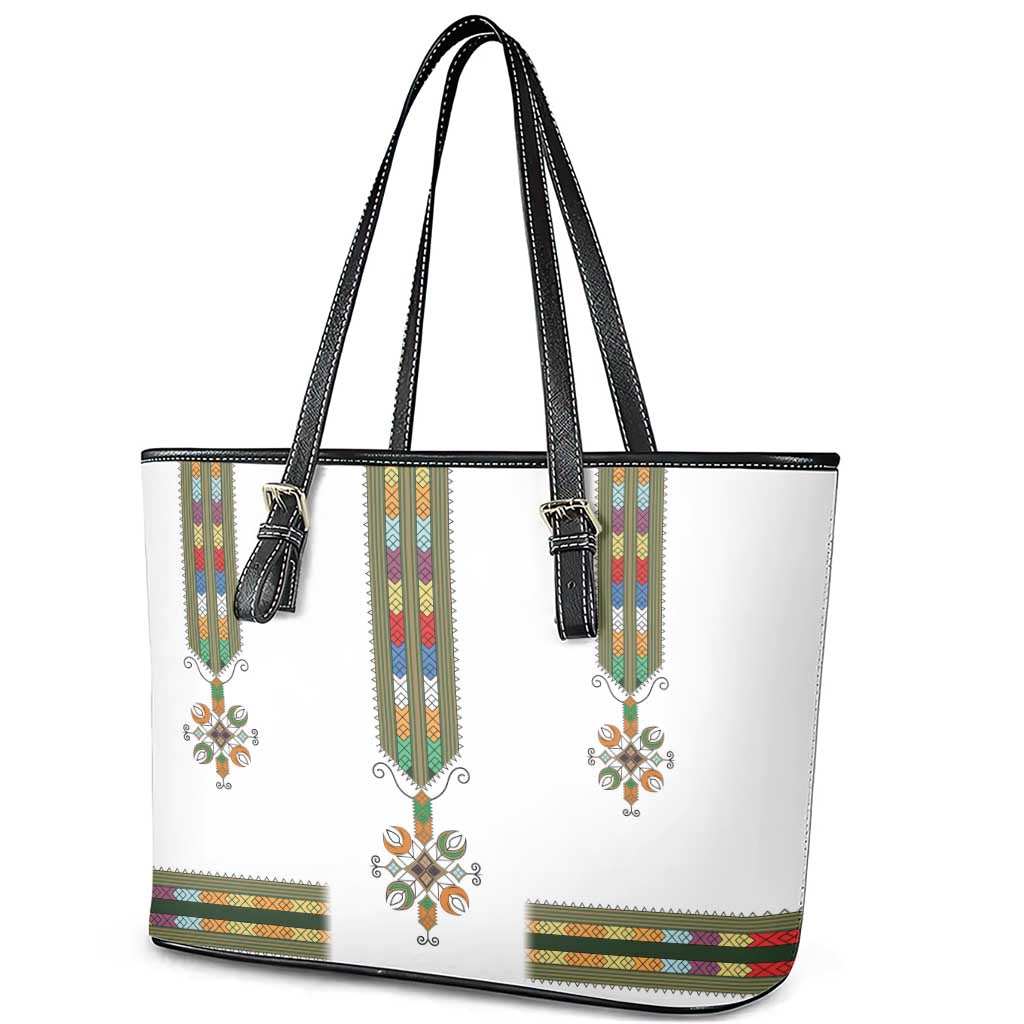 Ethiopian Traditional Habesha Costume Leather Tote Bag Cross With Tilet Pattern