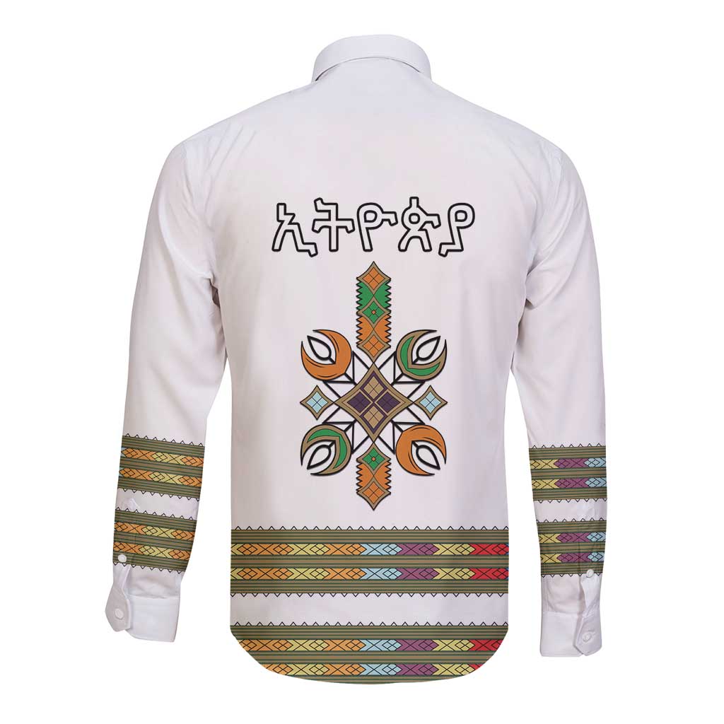 Ethiopian Traditional Habesha Costume Long Sleeve Button Shirt Cross With Tilet Pattern