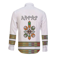 Ethiopian Traditional Habesha Costume Long Sleeve Button Shirt Cross With Tilet Pattern